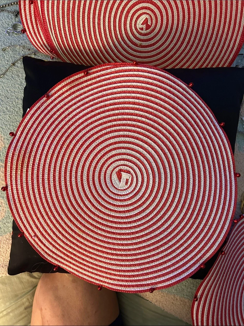 Round Red & White Spiral Placemats Six